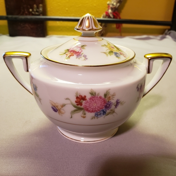 Vtg 1933- Sugar Bowl "Phyliss"  Noritake Roses Porcelain Heavy Gold Accents - Picture 8 of 13